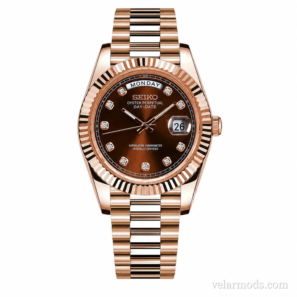 Daydate Brown Dial Rose Gold — montre mod Velar Mods