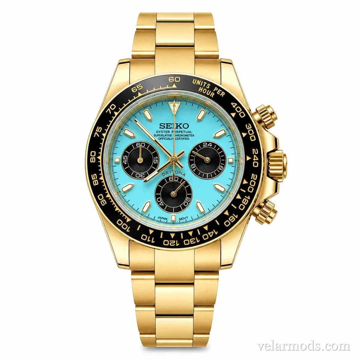 Daytona Full Gold Ice Blue — montre mod Velar Mods
