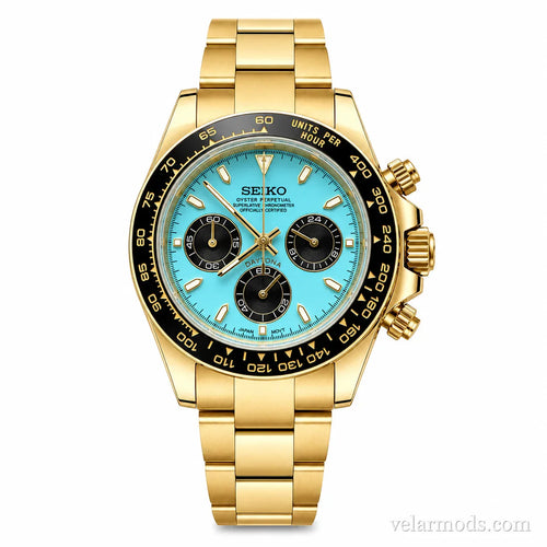 Daytona Full Gold Ice Blue — montre mod Velar Mods