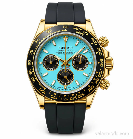 Daytona Gold Ice Blue Oyster Flex — montre mod Velar Mods