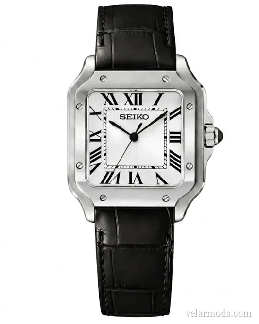 Santos Black And White Leather — montre mod Velar Mods